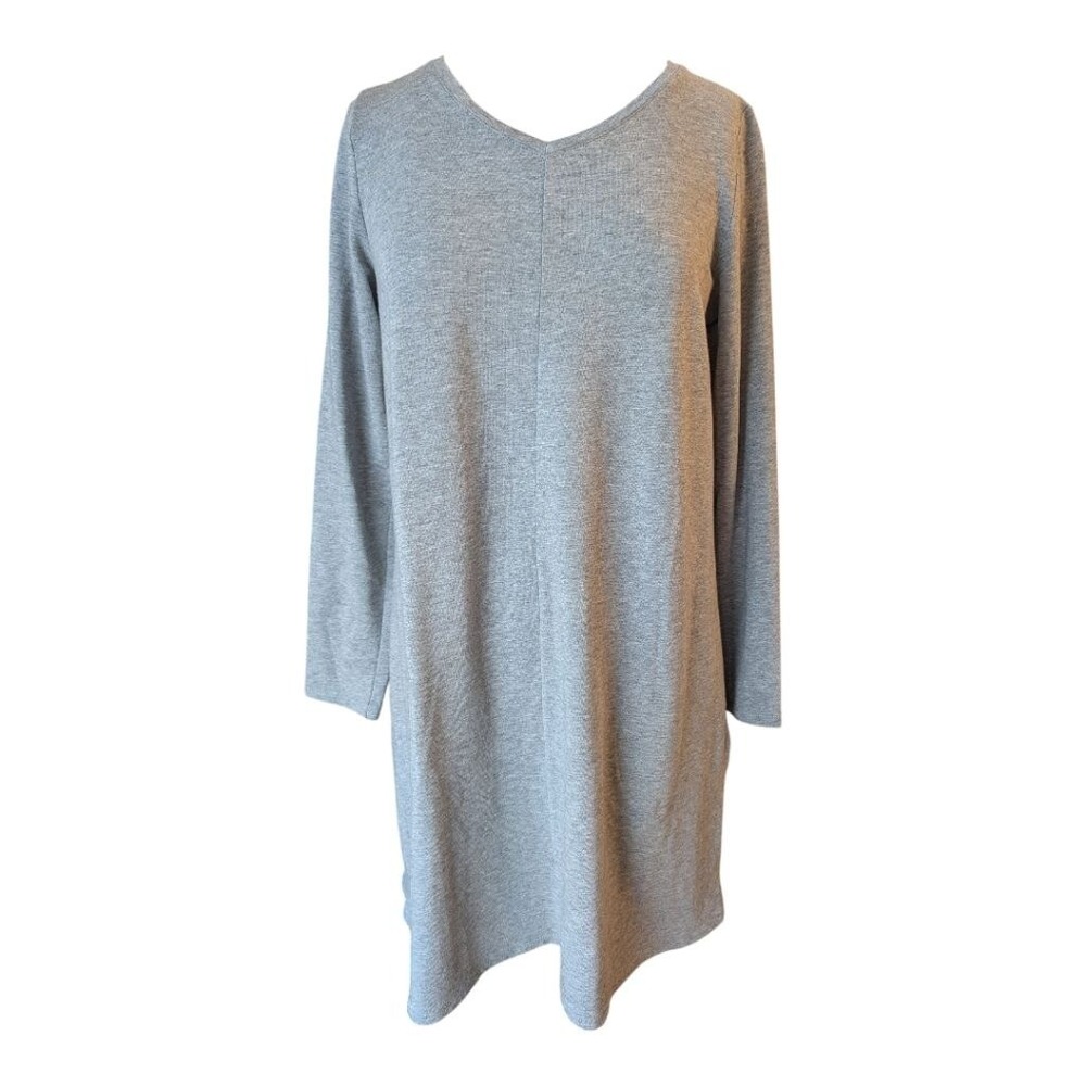 Pure Jill Dress Grey V-Neck Long Sleeve Pima Cotton Modal SM Minimalist Casual